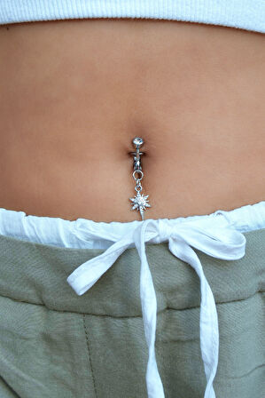 Delik Gerektirmeyen Kutup Yıldızı Figürlü Sıkıştırmalı Göbek Piercingi Mıknatıslı