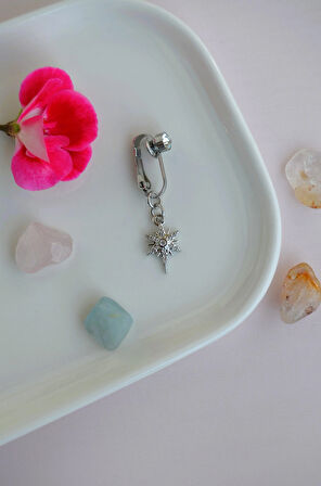 Delik Gerektirmeyen Kutup Yıldızı Figürlü Sıkıştırmalı Göbek Piercingi Mıknatıslı
