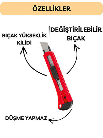Falçata Plastik Gövde Geniş Maket Bıçağı Büyük Boy Halı Karton Kutu Gündelik Kullanım Hobi Bıçağı 15 CM