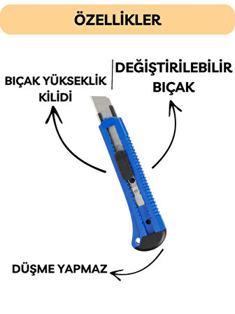 Falçata Plastik Gövde Geniş Maket Bıçağı Büyük Boy Halı Karton Kutu Gündelik Kullanım Hobi Bıçağı 15 CM