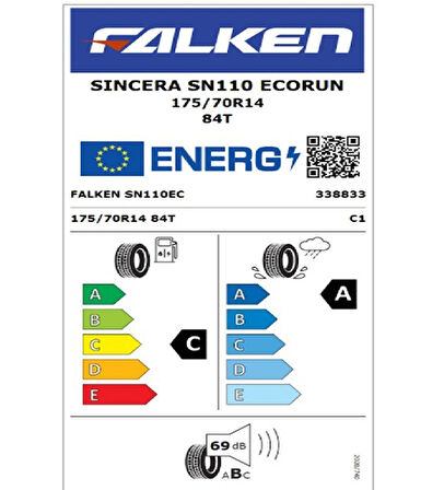 Falken 175/70 R14 TL 84T SINCERA SN110 ECORUN Oto Yaz Lastiği (Üretim Tarihi:2025)