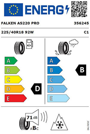 Falken 225/40 R18 TL 92W XL EUROALL SEASON AS220 Dört Mevsim Lastiği (Üretim Tarihi:2024)