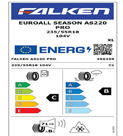 Falken 235/55 R18 TL 104V XL EUROALL SEASON AS220 Dört Mevsim Lastiği (Üretim Tarihi:2025)