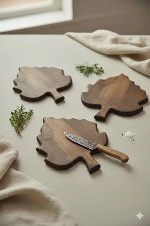Fam Wood Art 3'lü Ahşap Çınar Yaprağı ,Organizer,Çok Amaçlı Stand Kesme Tahtası 21 cm x 28 cm