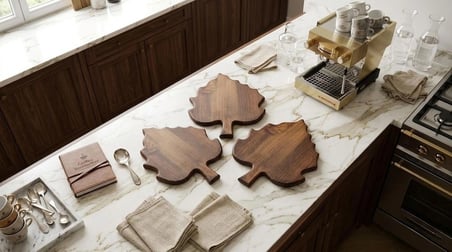 Fam Wood Art 3'lü Ahşap Çınar Yaprağı ,Organizer,Çok Amaçlı Stand Kesme Tahtası 21 cm x 28 cm