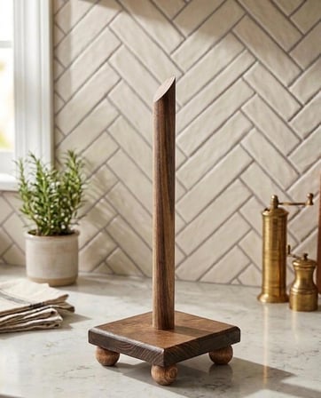 fam wood art Kare Doğal Ahşap Top Ayaklı Kâğıt Havluluk , Rulo Kâğıt Havluluk %100 Çam 11x11x30 cm