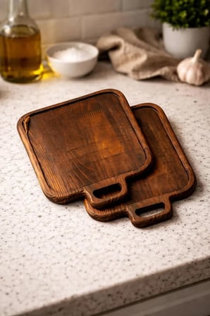 Fam Wood Art 2'li Doğal Ahşap Kızartma Tabağı Nihale Small Sunumluk Supla,Aksesuar Organizeri 19 x 23 cm
