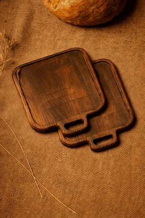 Fam Wood Art 2'li Doğal Ahşap Kızartma Tabağı Nihale Small Sunumluk Supla,Aksesuar Organizeri 19 x 23 cm