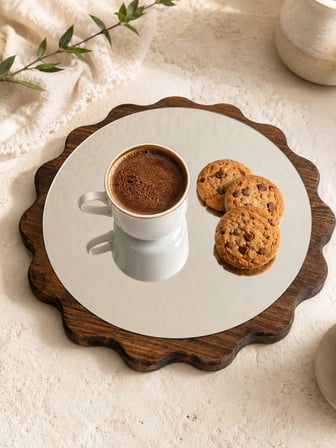 fam wood art Büyük Boy Gümüş Papatya Ahşap Sunumluk ,Supla ,Nihale ,Kahvelik ,Pasta ve Kek Standı,Aynalı %100 Çam