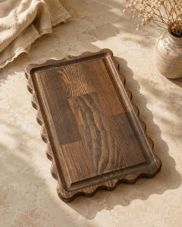 fam wood art Dikdörtgen Papatya Çizgi Detaylı Doğal Ahşap Peynir Ve Sunum Tabağı, Kahvelik, Yağdanlık, Pasta ve Kek Standı %100 Çam