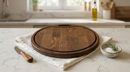 Fam Wood Art Ahşap Yuvarlak Saplı Kesme Tahtası Pizza Tabağı Sunumluk