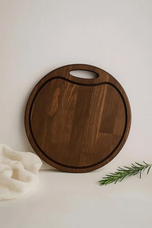 Fam Wood Art Ahşap Yuvarlak Saplı Kesme Tahtası Pizza Tabağı Sunumluk
