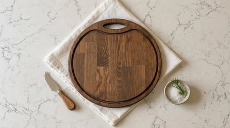 Fam Wood Art Ahşap Yuvarlak Saplı Kesme Tahtası Pizza Tabağı Sunumluk