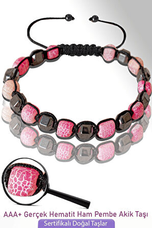 Sertifikalı Küp Model Ham Pembe Akik Taşı Bileklik - Ayarlamalı