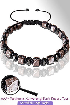 Sertifikalı Küp Model Kahverengi Karlı Kuvars Taşı Bileklik - Ayarlamalı