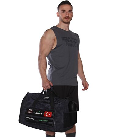 MuscleCloth Tactical Duffel Bag Silindir Çanta Siyah Kamuflaj