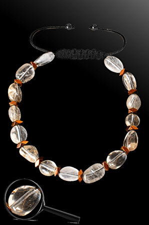 Sertifikalı Amorf Model Rose Hematitli Kristal Kuvars Taşı Bileklik - Ayarlamalı