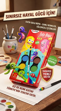Fatih Sulu Boya S-12 12 Renk Tablet 3'lü Avantaj Paket Yıkanabilir Okul Boyası Seti
