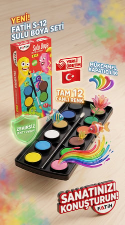 Fatih Sulu Boya S-12 12 Renk Tablet 3'lü Avantaj Paket Yıkanabilir Okul Boyası Seti