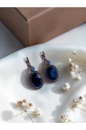 Kristal Taşlı Oval Küpe