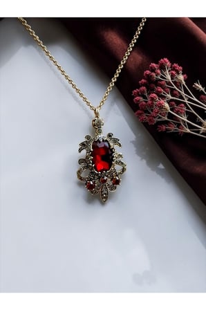 Kristal Taşlı Otantik Tasarım Kolye