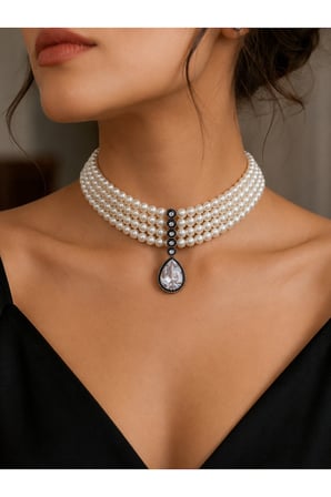 Zirkon Taşlı Su Damlası Sallantılı Choker Tasma İnci Kolye