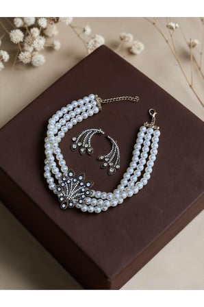Hayat Ağacı Figür Choker İnci Kolye ve Küpe Seti