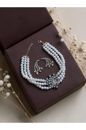 Hayat Ağacı Figür Choker İnci Kolye ve Küpe Seti