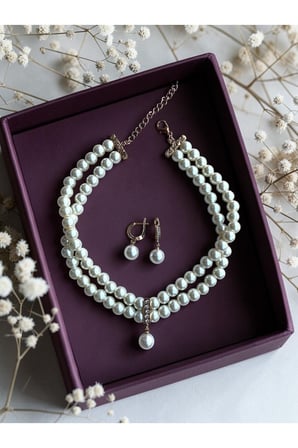 Zirkon Taşlı Tasma Choker İnci Kolye ve İnci Küpe Seti Düğün Nikah Kına