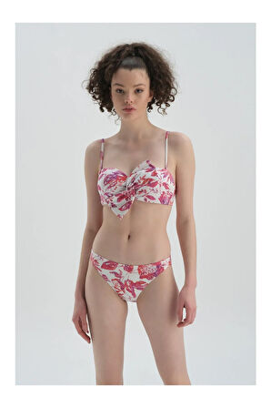Fuşya - Beyaz Düşük Bel Bikini Alt