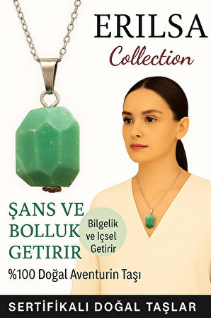 Sertifikalı Fasetli Aventurin Doğal Taş Kolye – Şans Bolluk İçsel Güç ve Huzur Taşı