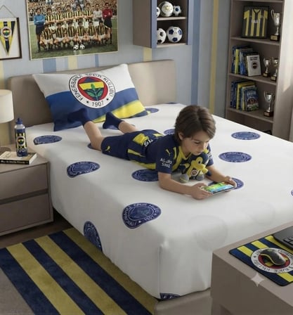  Zorluteks Lisanslı Fenerbahçe Fitted Çarşaf Seti 100x200 Çarşaf + Yastık Kılıfı %100 Pamuk
