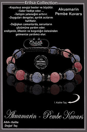 Sertifikalı Gerçek AAA+ Terahertz - Pembe Kuvars - Akuamarin Taşı Bileklik- Ayarlamalı