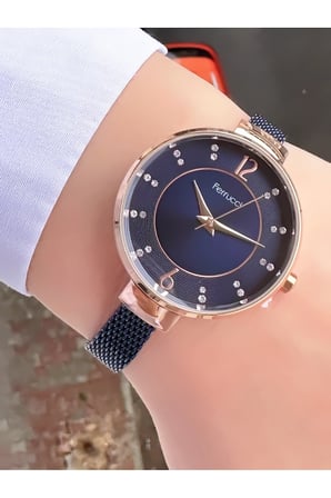 Kadın Rose Gold Ince Çerçeve Gümüş Hasır Kordon Kol Saati - Klasik, Rakamsız Kadran