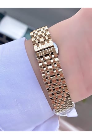 Kadın Gold Kare Vintage Zümrüt Kardan Metal Kordon Kol Saati - Zarif Taş Detaylı Romen Rakamlı