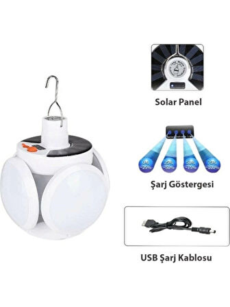 P-038 Solar Güneş Enerji Ve Usb Sarjli 5 Kanatlı