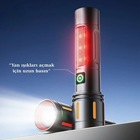 Gold Police Gp-212 Şarjlı Metal El Feneri | 1000 Lümen Polis Feneri Çakarlı