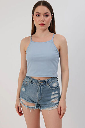Fibula Moda Açık Mavi Kadın Crop