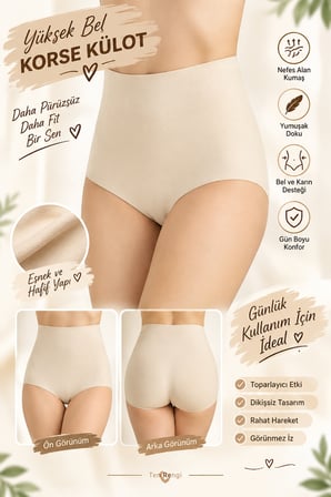 Fabony Kadın Ten Lazer Kesim Yüksel Bel Slip Külot Korse- 2030