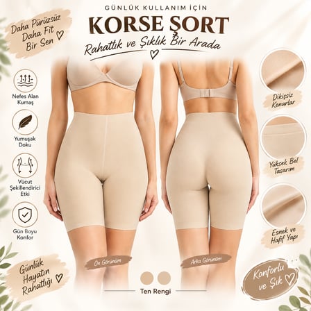 Fabony Kadın Ten Lazer Kesim Silikonl Bantlı Şort Korse- 2060