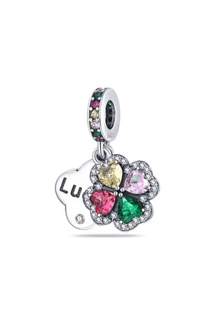 Lucky ve Renkli Yonca Sallantılı 925 Ayar  Gümüş Charm
