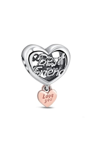 Best Friend Yazılı Kalp Sallantılı 925 Ayar Gümüş Charm