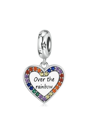  Over The Rainbow Yazılı Kalp Sallantılı 925 Ayar Gümüş Charm