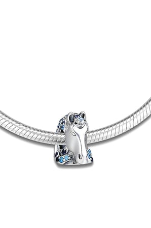 Mavi Taşlı At Kafası 925 Ayar Gümüş Charm