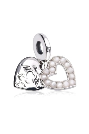 Beyaz Boncuklu Mom Sallantılı 925 Ayar Gümüş Charm
