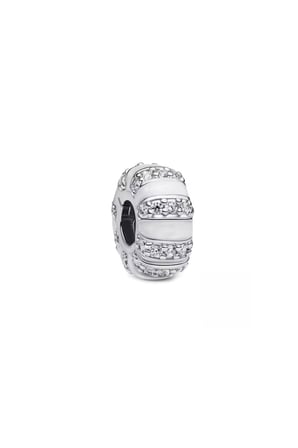  Mini  Beyaz & Taşlı Klips 925 Ayar Gümüş Charm