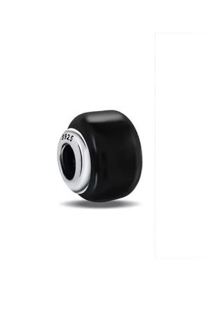 Mini Siyah Murano Yüzük 925 Ayar Gümüş Charm