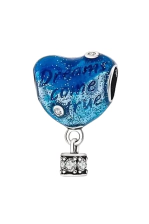 Mavi ve Gümüş Balon Sallantılı 925 Ayar Gümüş Charm