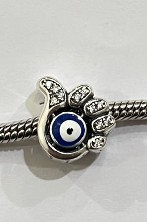 Taşlı Nazar El Baş Parmak 925 Ayar Gümüş Charm