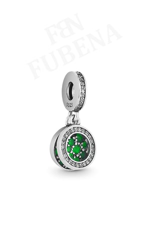 Yeşil Parıldayan Çift Disk Sallantılı 925 Ayar Gümüş Charm